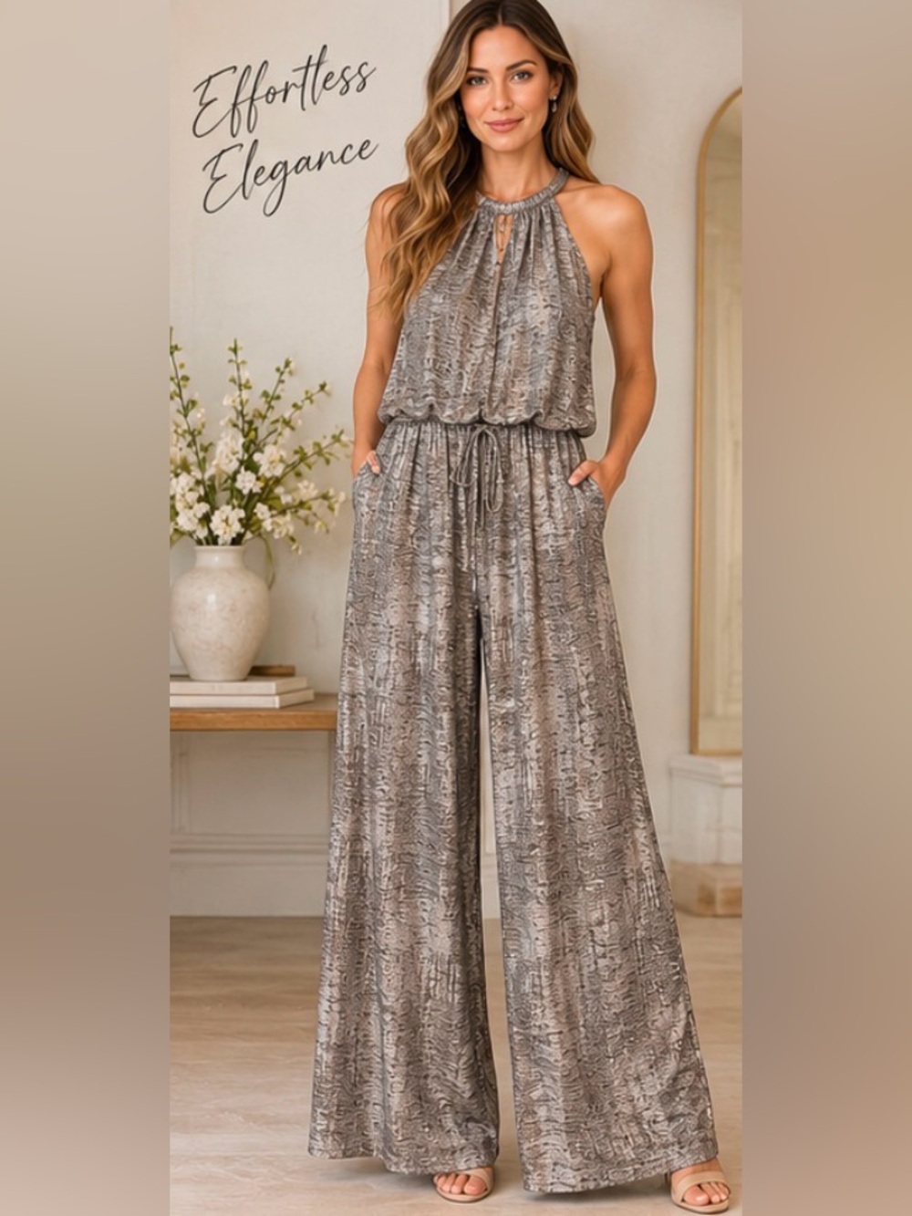 Vince Camuto Metallic Halter Wide-Leg Jumpsuit – XS